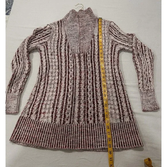Soft Surroundings Tunic 1/4 Zip Sweater Cableknit Sm Cottagecore Pink/Red/Cream - Picture 8 of 9